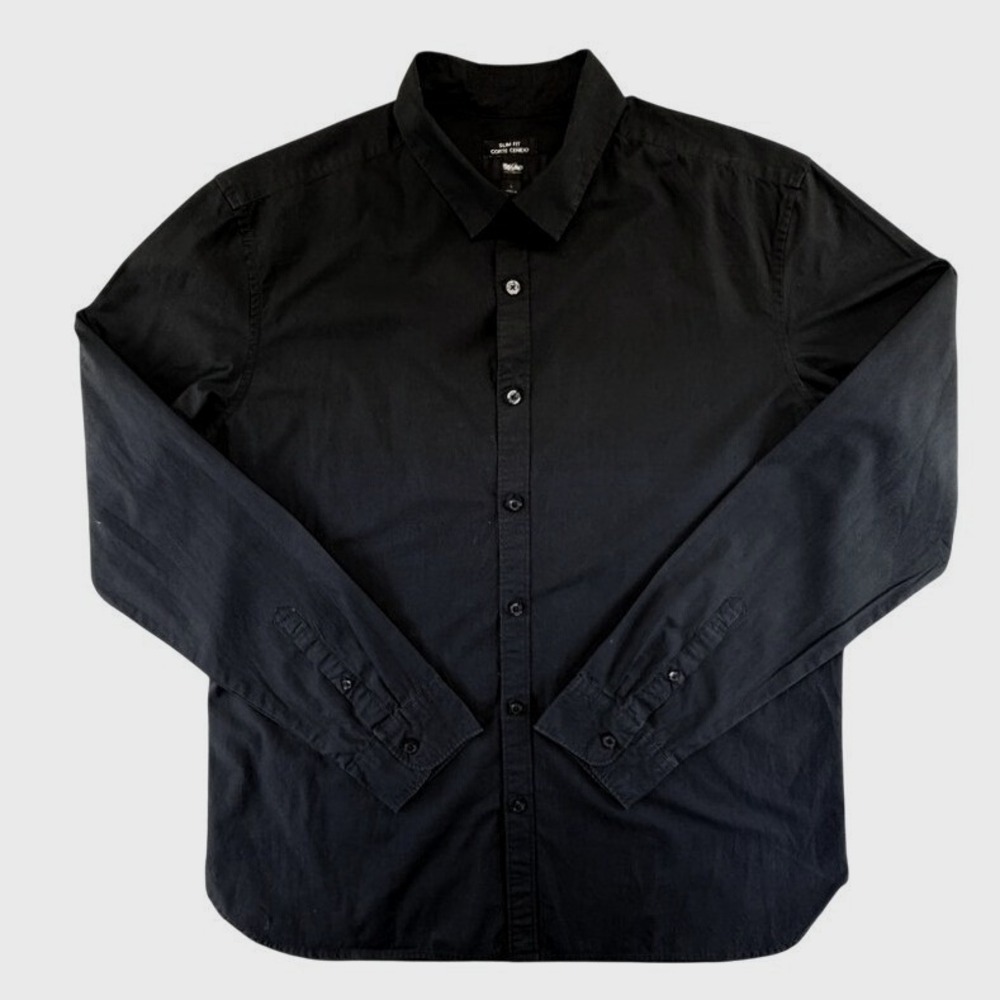 Mossimo Mens Slim Fit Button Down Shirt Black Cotton Poplin Large